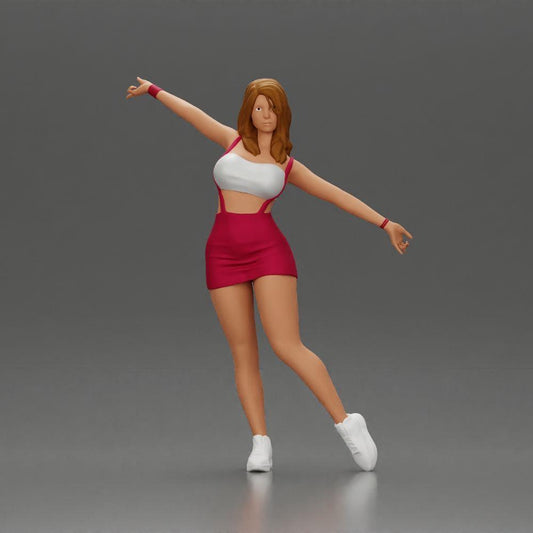 Diorama Modellbau Produktfoto 0: Diorama-Figur: dynamische Frau in rotem Sportoutfit, stehende Pose, Turnschuhe (Ref Nr. A124)