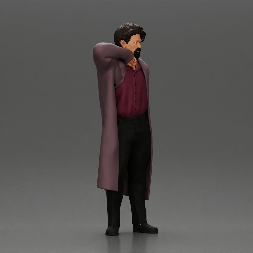 Imagem do produto de modelismo de diorama 1: Miniatura de diorama: homem em pé com barba pontuda, casaco aberto, mão no queixo (Ref Nr. A98)