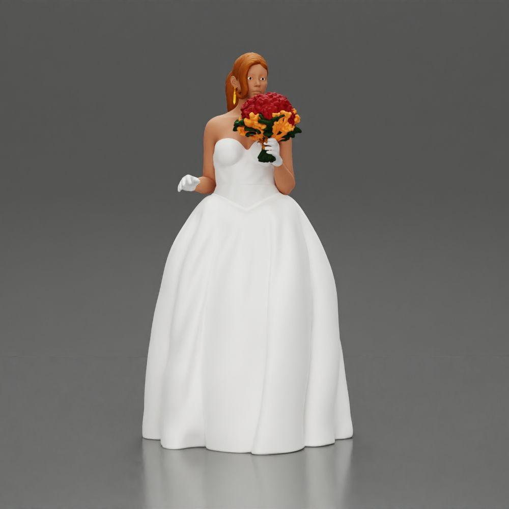 Diorama Modellbau Produktfoto 1: Diorama Figur: Miniatur-Braut in bodenlangem weißen Kleid mit Blumenstrauß (Ref Nr. A132)