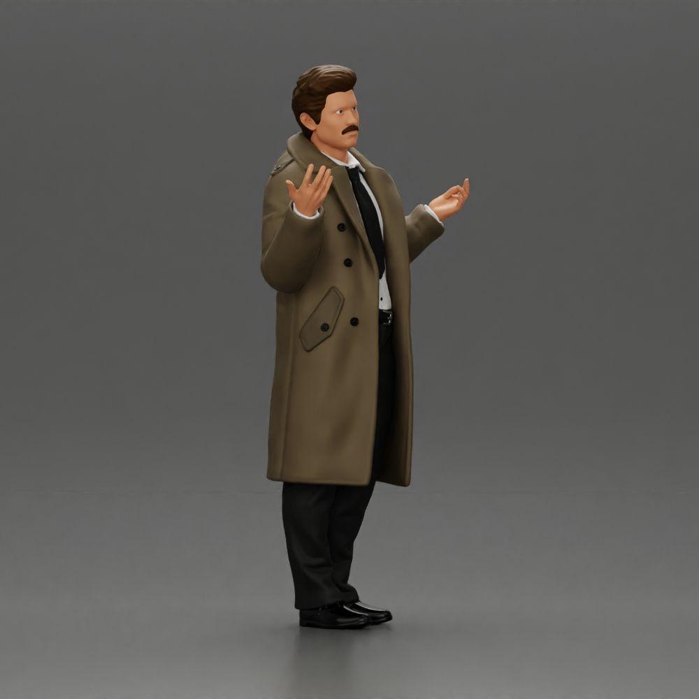 Diorama Modelismo Foto do Produto 1: Miniatura de Diorama: Detetive Policial de Casaco, em pé com as mãos abertas (Ref Nr. A63)