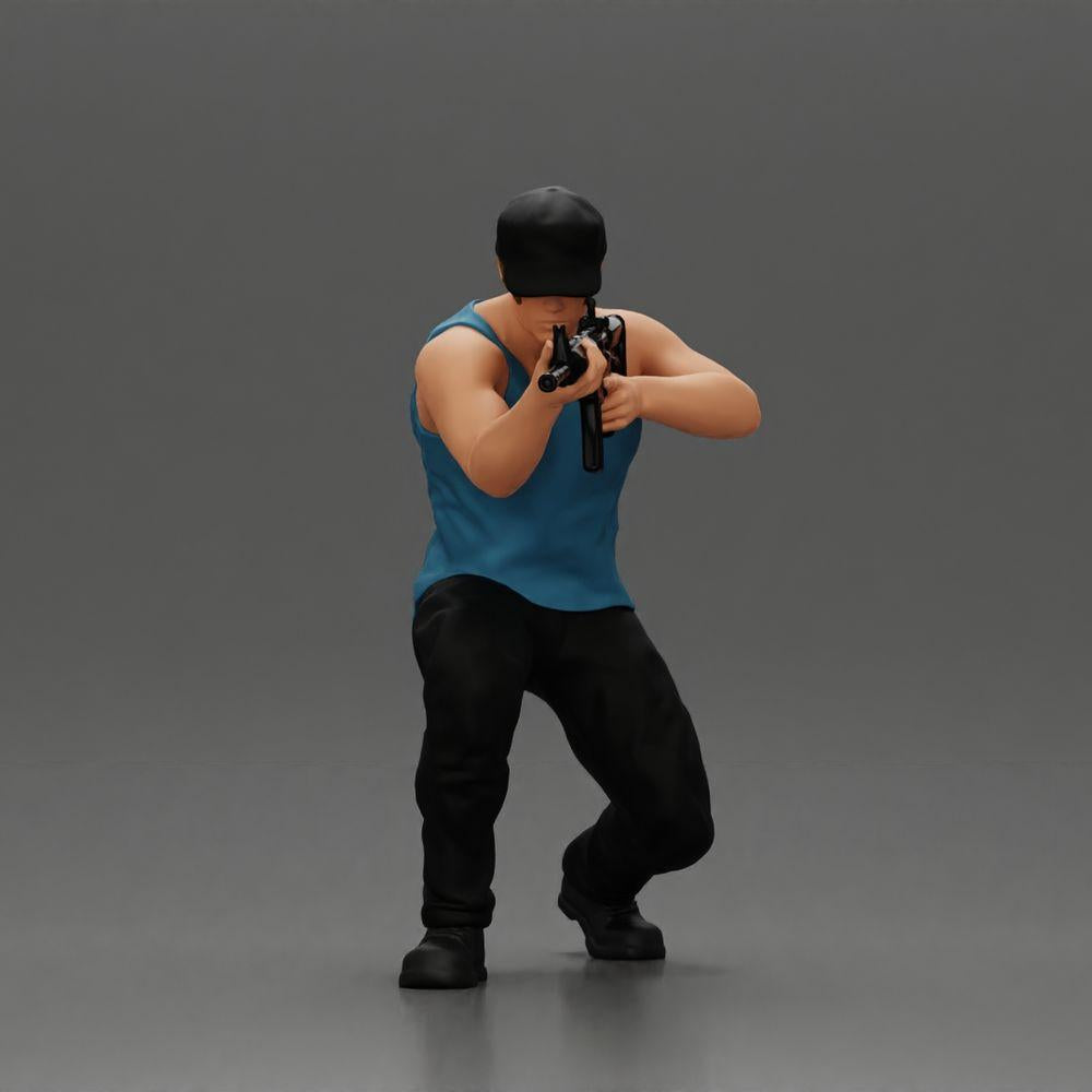 Diorama Modellbau Produktfoto 1: Diorama Figur: Kniende Miniaturfigur mit Gewehr - defensive Taktik-Pose für Diorama (Ref Nr. A140)