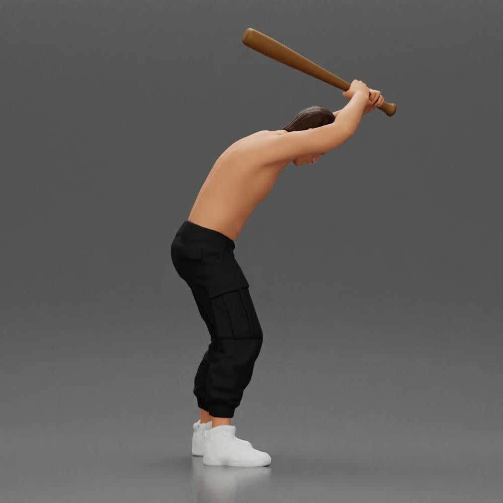 Diorama modelářství produktový obrázek 1: Stojící, bezhlavá miniatura s vztyčenou baseballovou pálkou, agresivní póza (Ref Nr. A89)