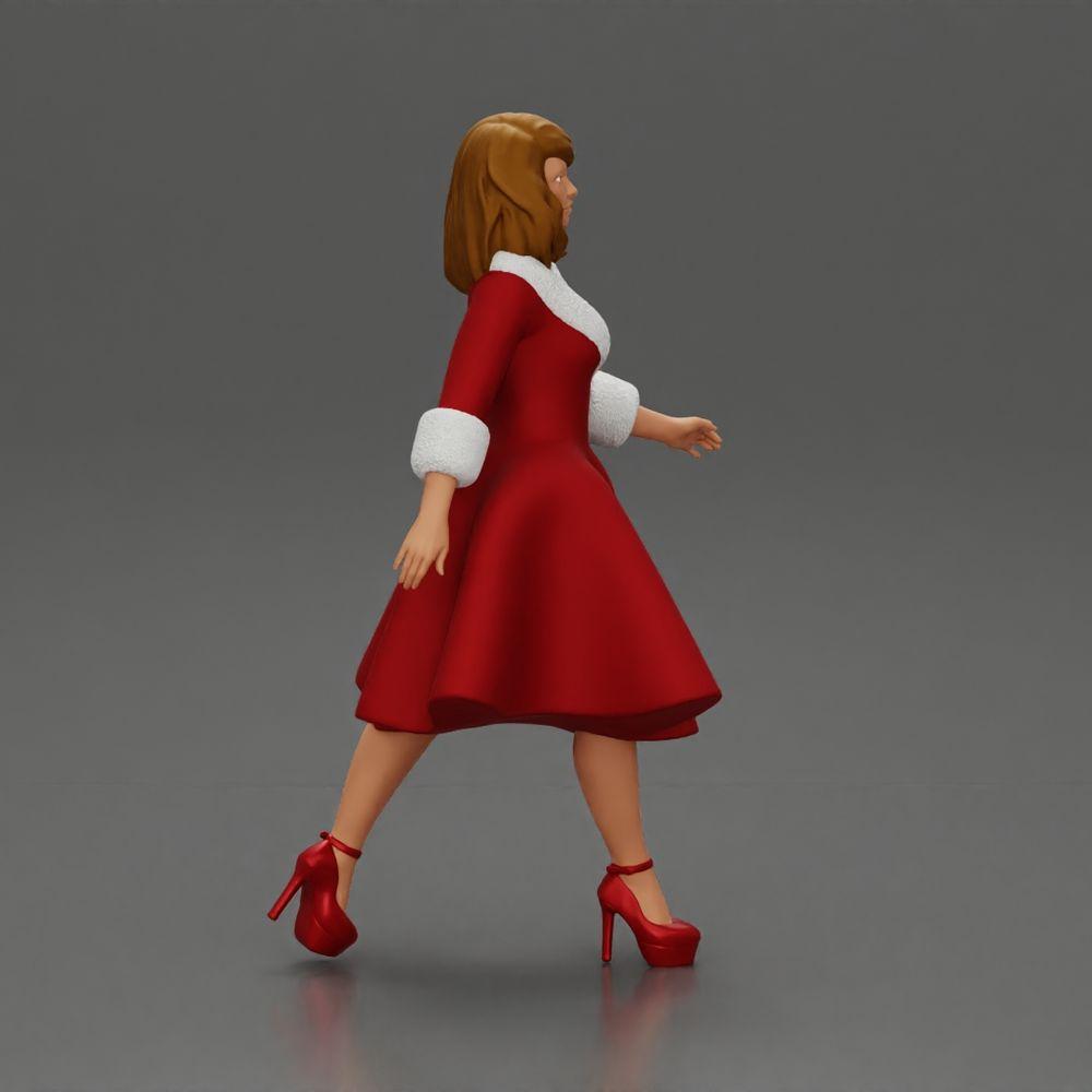 Diorama Modellbau Produktfoto 1: Diorama Figur: Miniaturfigur Frau im roten Kleid mit Pelzbesatz in schrittender Pose - Diorama (Ref Nr. A117)