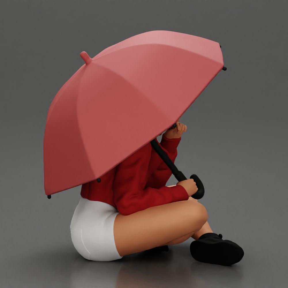 Imagem do produto de modelismo de diorama 1: Miniatura de diorama: Mulher sentada com casaco e calções com guarda-chuva aberto (Ref Nr. A85)