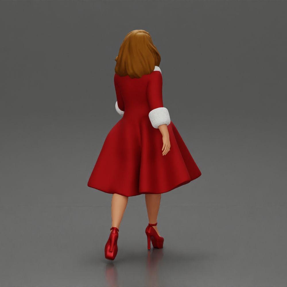 Diorama Modellbau Produktfoto 2: Diorama Figur: Miniaturfigur Frau im roten Kleid mit Pelzbesatz in schrittender Pose - Diorama (Ref Nr. A117)