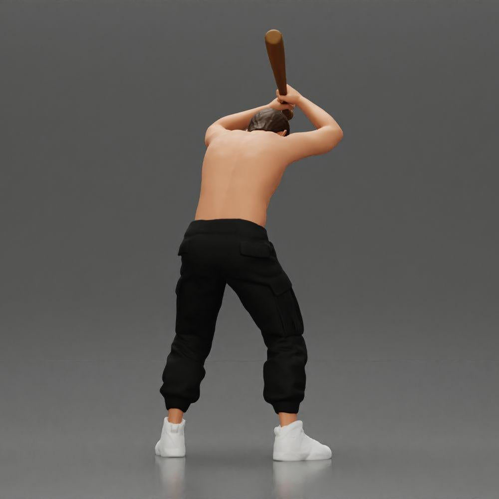 Diorama modelářství produktová fotografie 2: Stojící, bezhlavá miniatura s vyzdviženou baseballovou pálkou, agresivní póza (Ref Nr. A89)