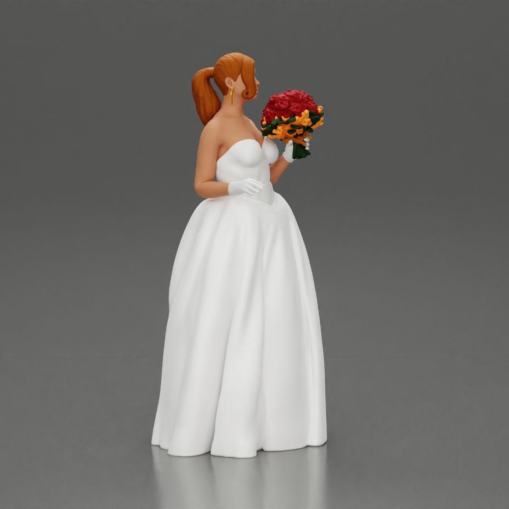 Diorama Modellbau Produktfoto 2: Diorama Figur: Miniatur-Braut in bodenlangem weißen Kleid mit Blumenstrauß (Ref Nr. A132)