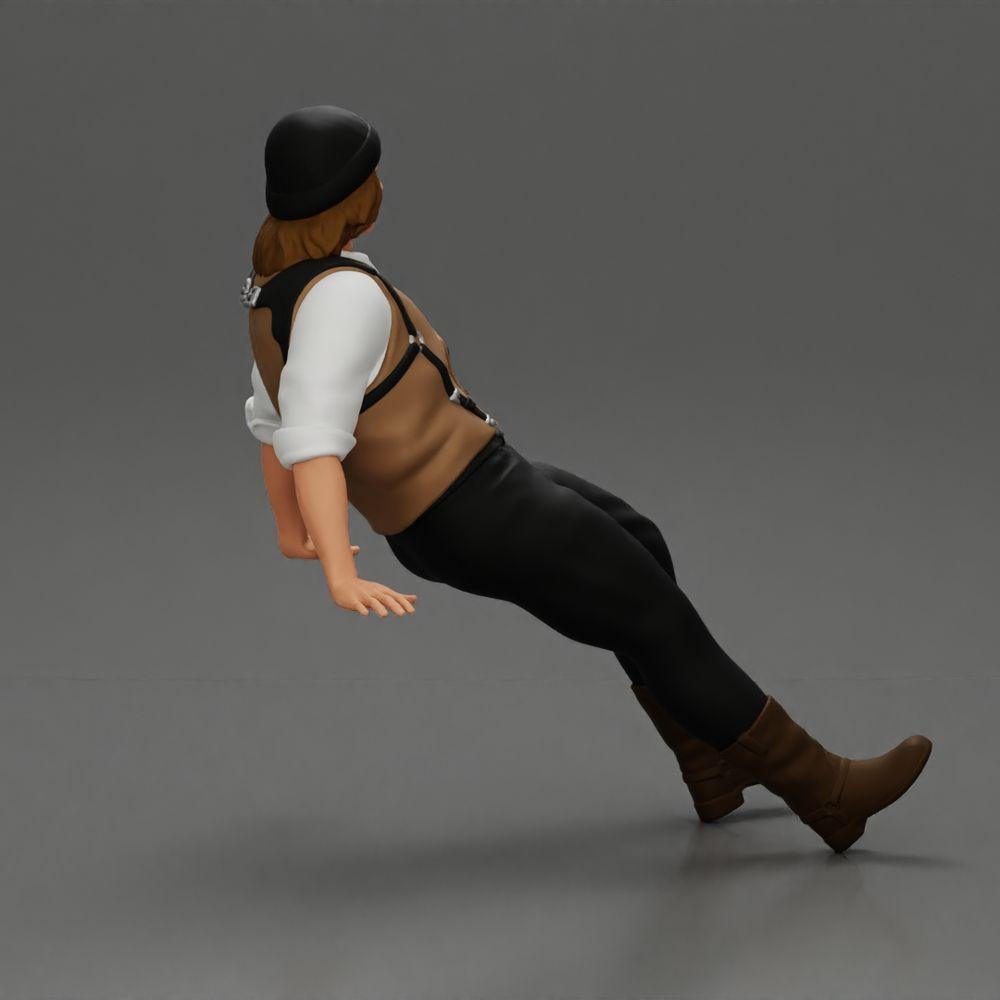 Diorama modellismo foto prodotto 2: Miniatura seduta, uomo in abbigliamento storico con cappello e bretelle (Ref Nr. A84)