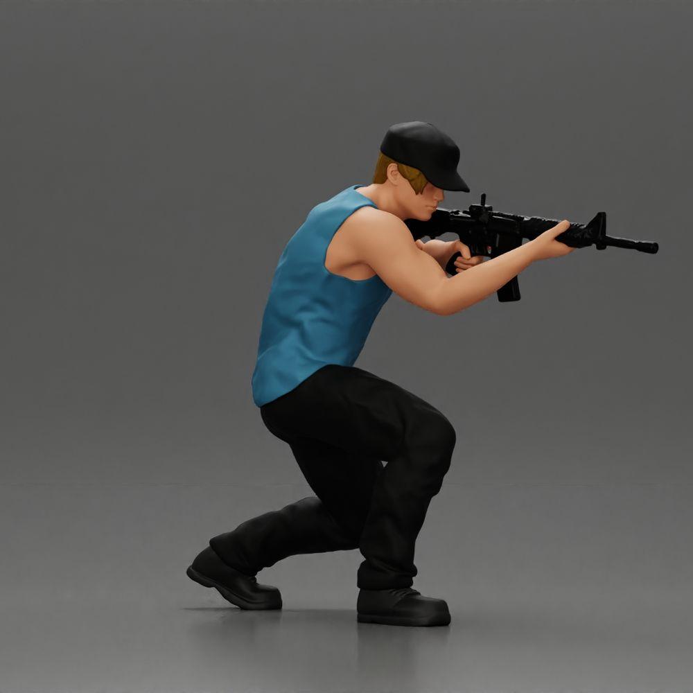 Diorama Modellbau Produktfoto 2: Diorama Figur: Kniende Miniaturfigur mit Gewehr - defensive Taktik-Pose für Diorama (Ref Nr. A140)