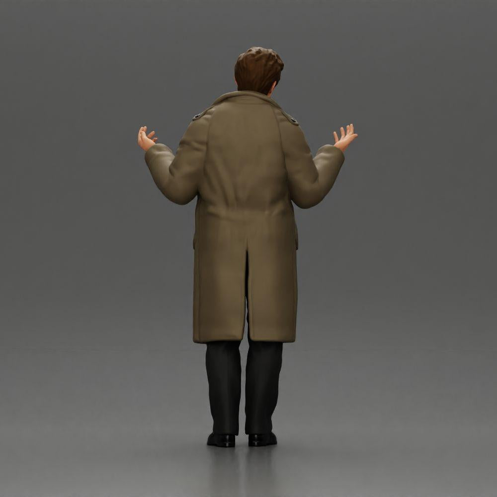 Diorama Modelismo Foto de Produto 3: Miniatura de Diorama: Detetive Policial com Casaco, em Pé com Mãos Abertas (Ref Nr. A63)