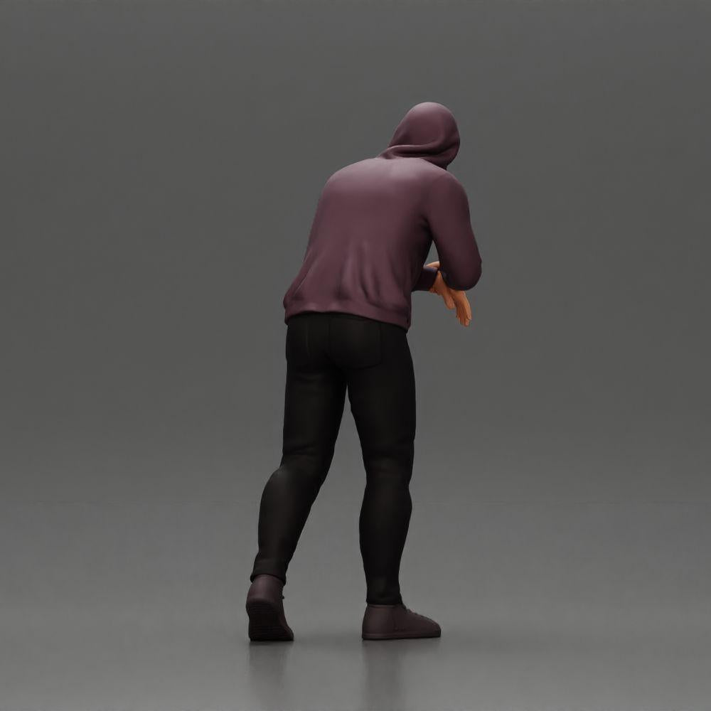 Foto do produto de modelismo de diorama 3: figura de diorama: homem com capuz, mãos no carro, ligeiramente inclinado para a frente (Ref Nr. A115)