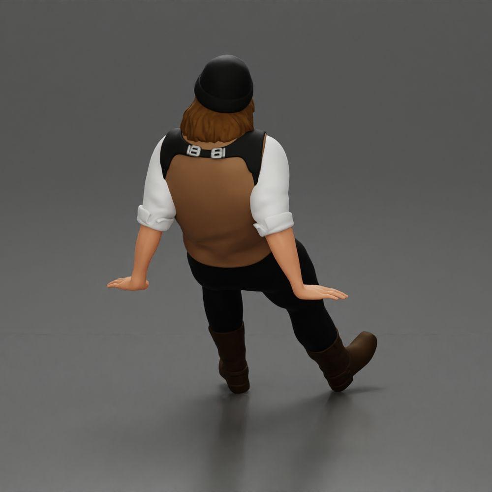 Modello diorama foto prodotto 3: Miniatura seduta, uomo in abbigliamento storico con cappello e bretelle (Rif. Nr. A84)
