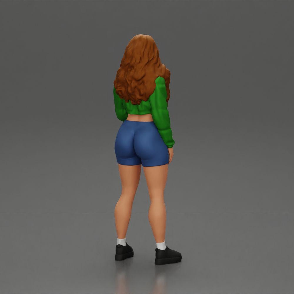 Diorama Modellbau prodotto foto 3: Miniatura figura: Ragazza sportiva in piedi con giacca corta, pantaloni corti e sneakers (Ref Nr. A74)