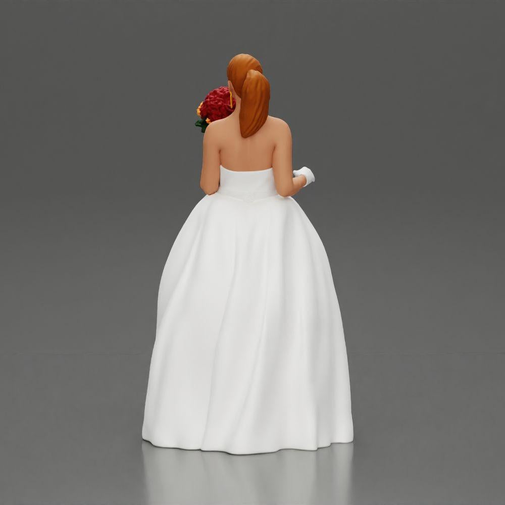 Diorama Modellbau Produktfoto 4: Diorama Figur: Miniatur-Braut in bodenlangem weißen Kleid mit Blumenstrauß (Ref Nr. A132)