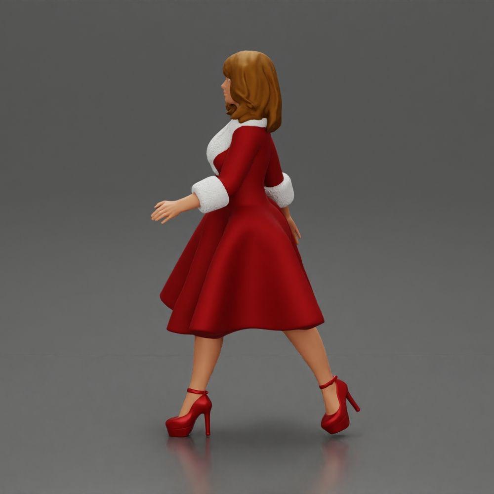 Diorama Modellbau Produktfoto 4: Diorama Figur: Miniaturfigur Frau im roten Kleid mit Pelzbesatz in schrittender Pose - Diorama (Ref Nr. A117)