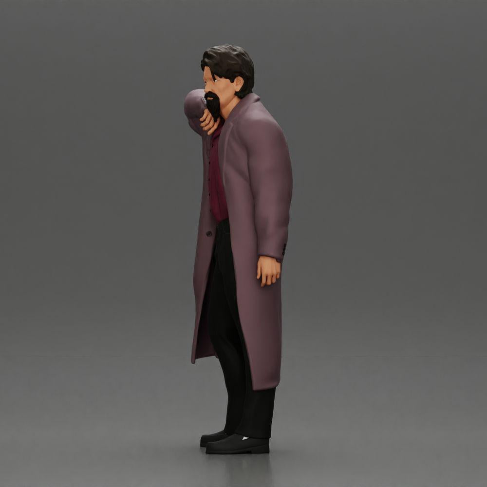 Foto do produto de diorama: miniatura de diorama: homem em pé com barba pontuda, manto aberto, mão no queixo (Ref Nr. A98)