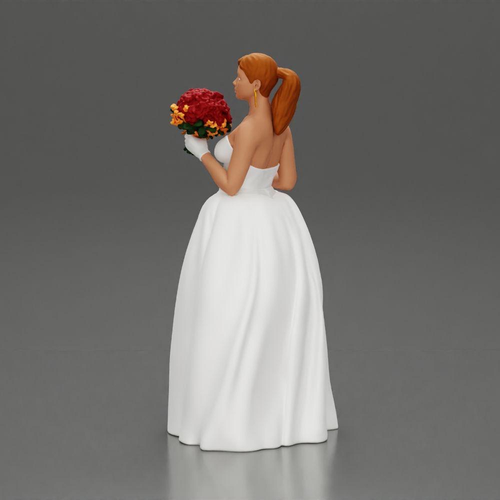 Diorama Modellbau Produktfoto 5: Diorama Figur: Miniatur-Braut in bodenlangem weißen Kleid mit Blumenstrauß (Ref Nr. A132)