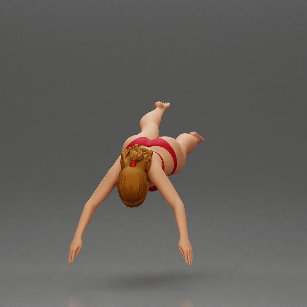 Diorama modelářství produktové foto 5: Diorama-miniatura: žena v červeném bikinách, elegantní potápěcí/skákací póza (Ref Nr. A137)