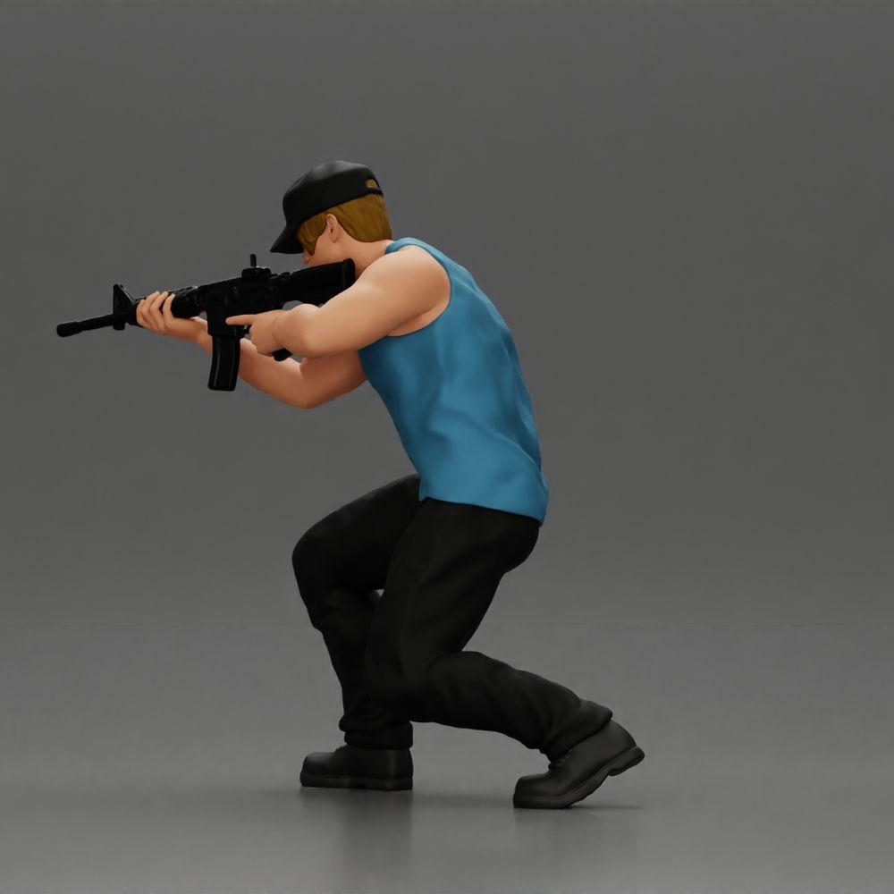 Diorama Modellbau Produktfoto 5: Diorama Figur: Kniende Miniaturfigur mit Gewehr - defensive Taktik-Pose für Diorama (Ref Nr. A140)