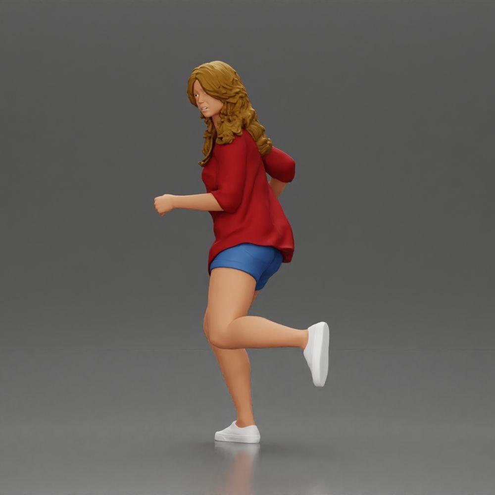 Diorama modelarstwo zdjęcie produktu 5: Figura dioramowa: Biegnąca młoda kobieta w otwartej koszuli i szortach, zdeterminowana (Ref Nr. A102)
