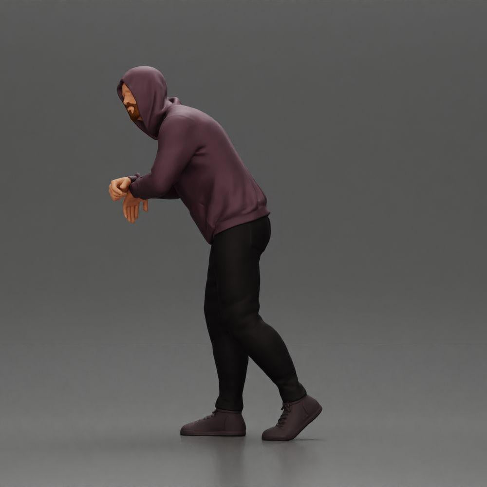 Diorama Modelismo Foto do Produto 5: Figura de Diorama: Homem com Capuz, Mãos no Carro, Levemente Inclinado para a Frente (Ref Nr. A115)