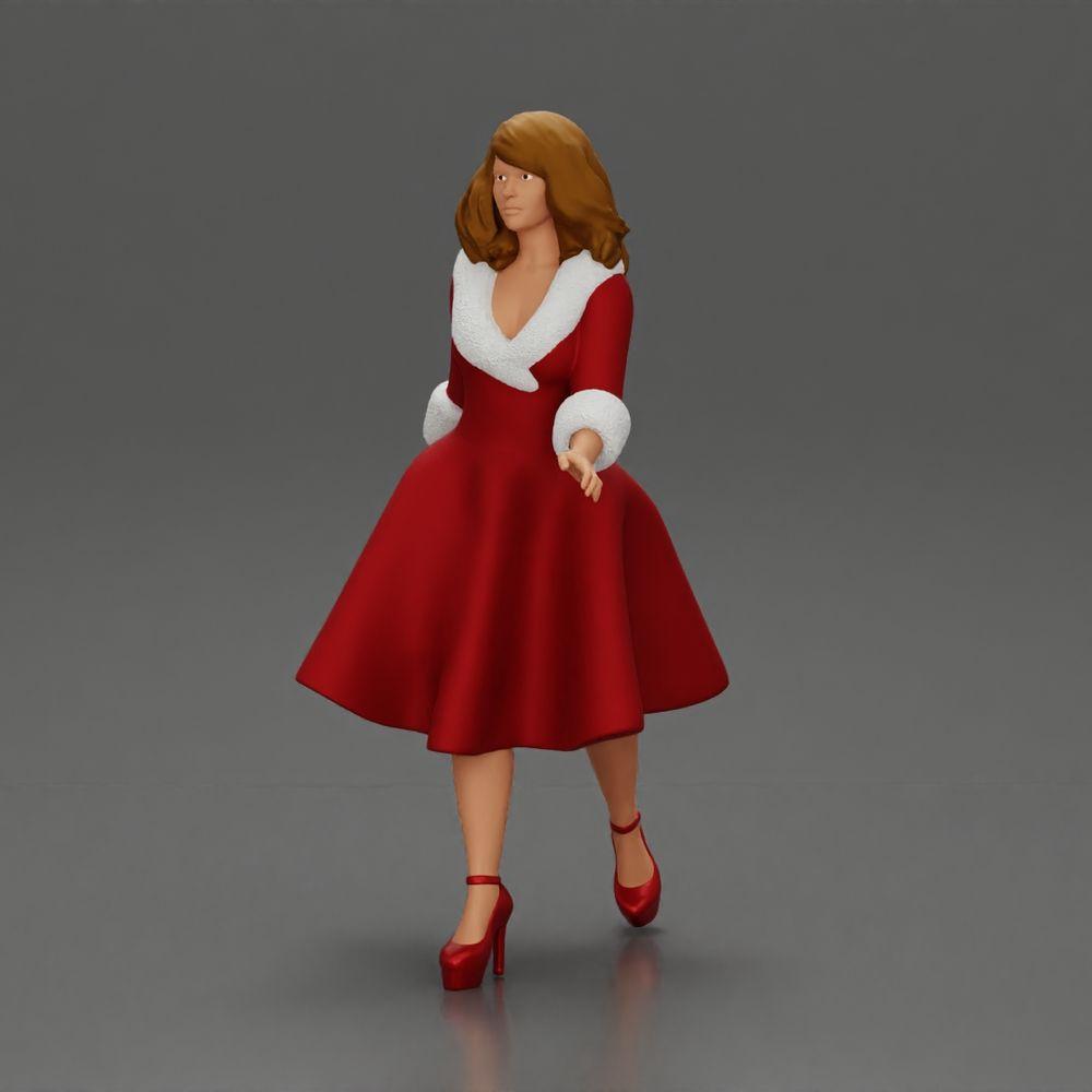 Diorama Modellbau Produktfoto 5: Diorama Figur: Miniaturfigur Frau im roten Kleid mit Pelzbesatz in schrittender Pose - Diorama (Ref Nr. A117)