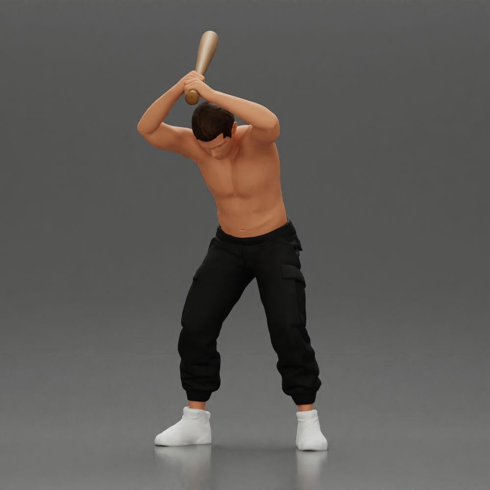 Diorama modelářství produktové foto 5: Stojící, bezhlavá miniatura s vyzdviženým baseballovým pálkou, agresivní póza (Ref Nr. A89)