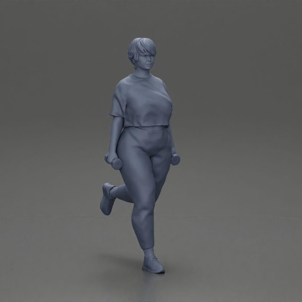 Imagem do produto de modelismo de diorama 6: figura de diorama: mulher forte em traje de ginástica, exercício unipodal com halteres (Ref Nr. A105)