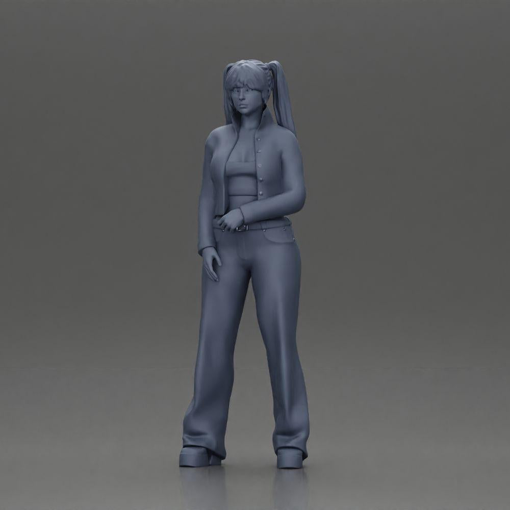 Diorama modelarstwo zdjęcie produktu 6: Diorama-miniatura: Chola dziewczyna z warkoczami, kurtką, topem, paskiem i dzwonami (Ref Nr. A79)