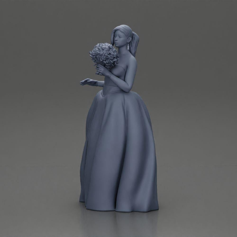 Diorama Modellismo foto prodotto 6: Figura di diorama: Miniatura sposa in abito bianco lungo fino a terra con bouquet (Ref Nr. A132)