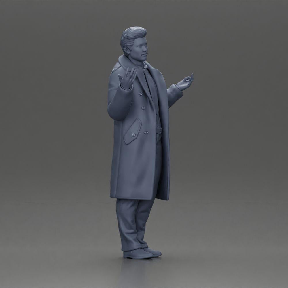 Diorama Modelismo Foto de Produto 7: Miniatura de Diorama: Detetive Policial em Casaco, de Pé com as Mãos Abertas (Ref Nr. A63)