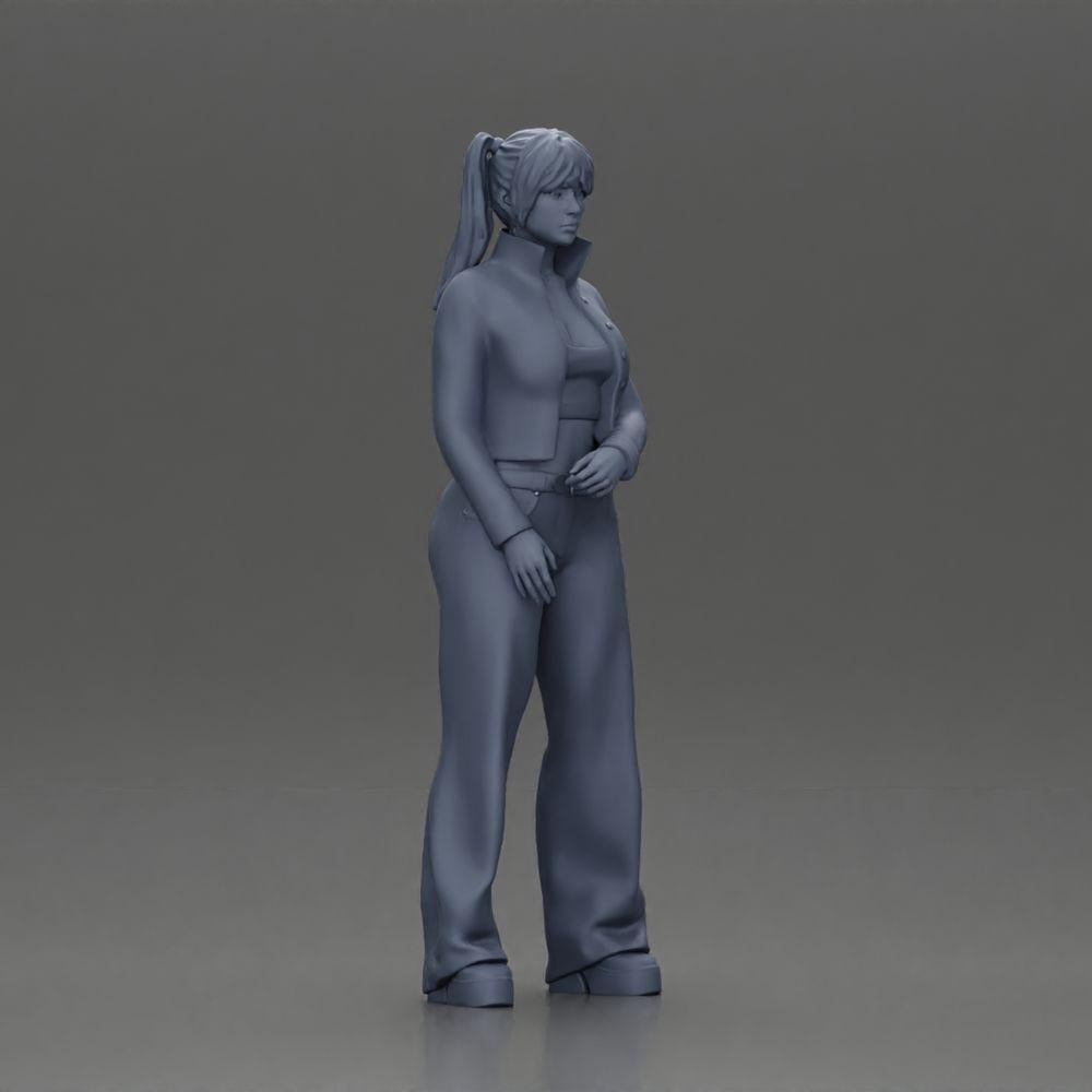 Diorama modelarstwo zdjęcie produktu 7: Diorama-miniatura: Chola-dziewczyna z warkoczami, kurtką, topem, paskiem i dzwonami (Ref Nr. A79)