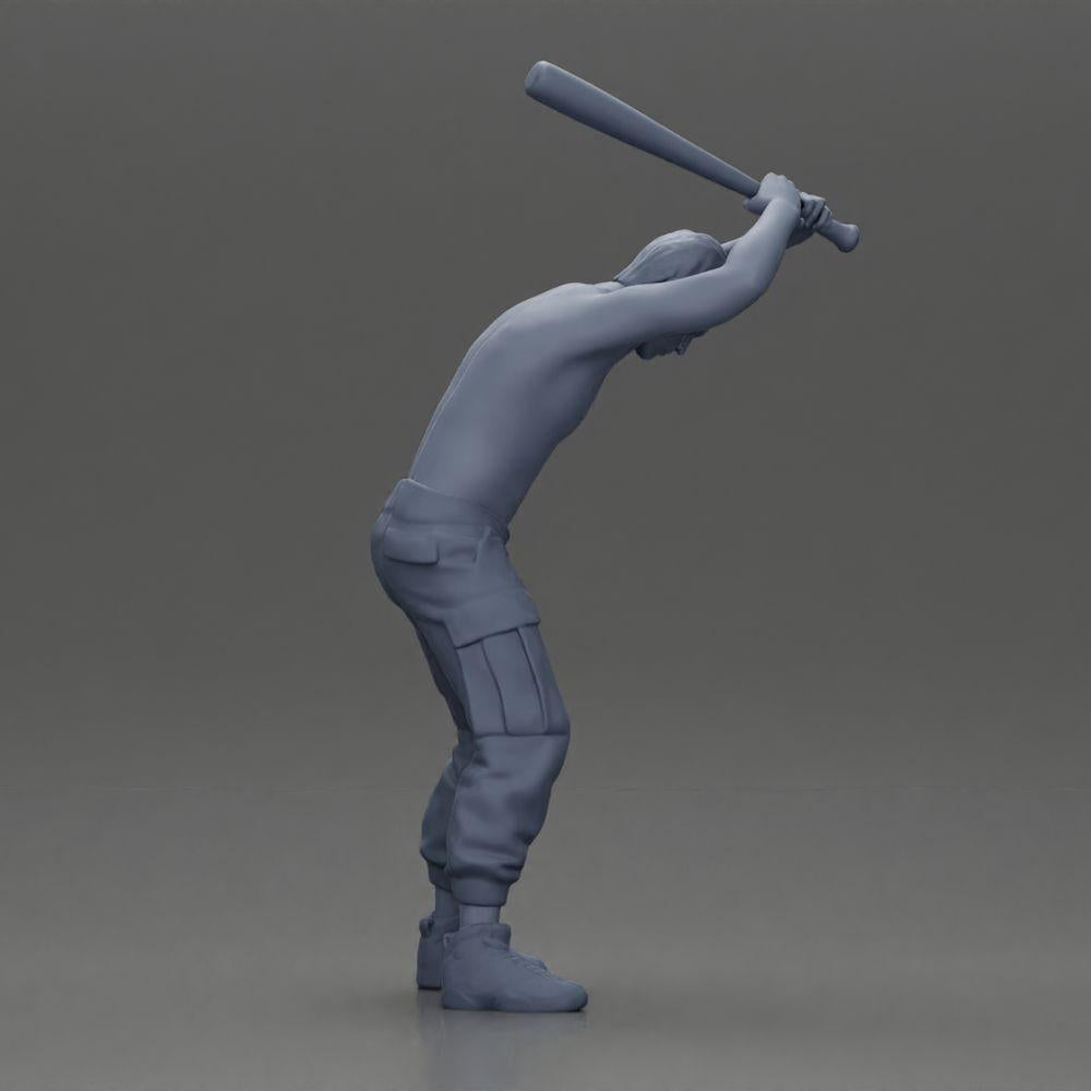 Diorama modelářství produktové foto 7: Stojící, bezhlavá miniatura s vyzdviženou baseballovou pálkou, agresivní póza (Ref Nr. A89)