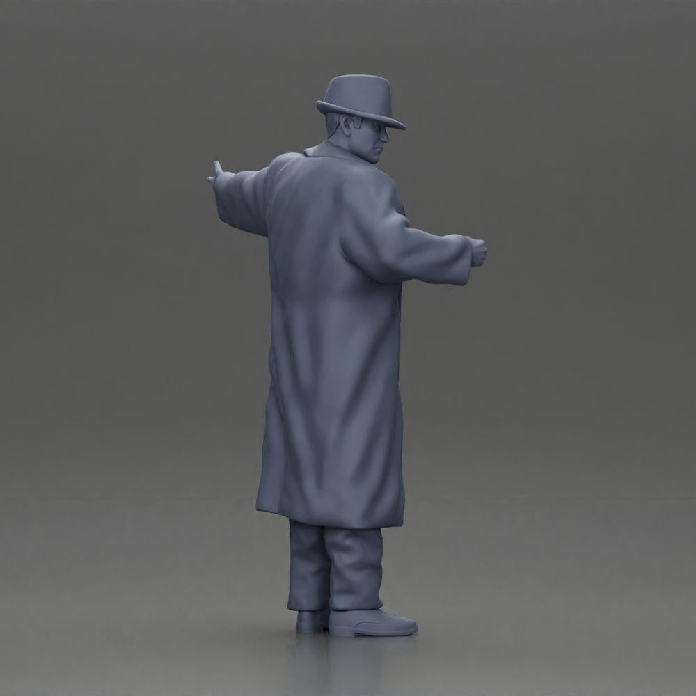 Diorama Modellbau Produktfoto 8: Diorama-Miniatur: Mafioso im Anzug und Mantel mit Hut, gestikulierend (Ref Nr. A94)