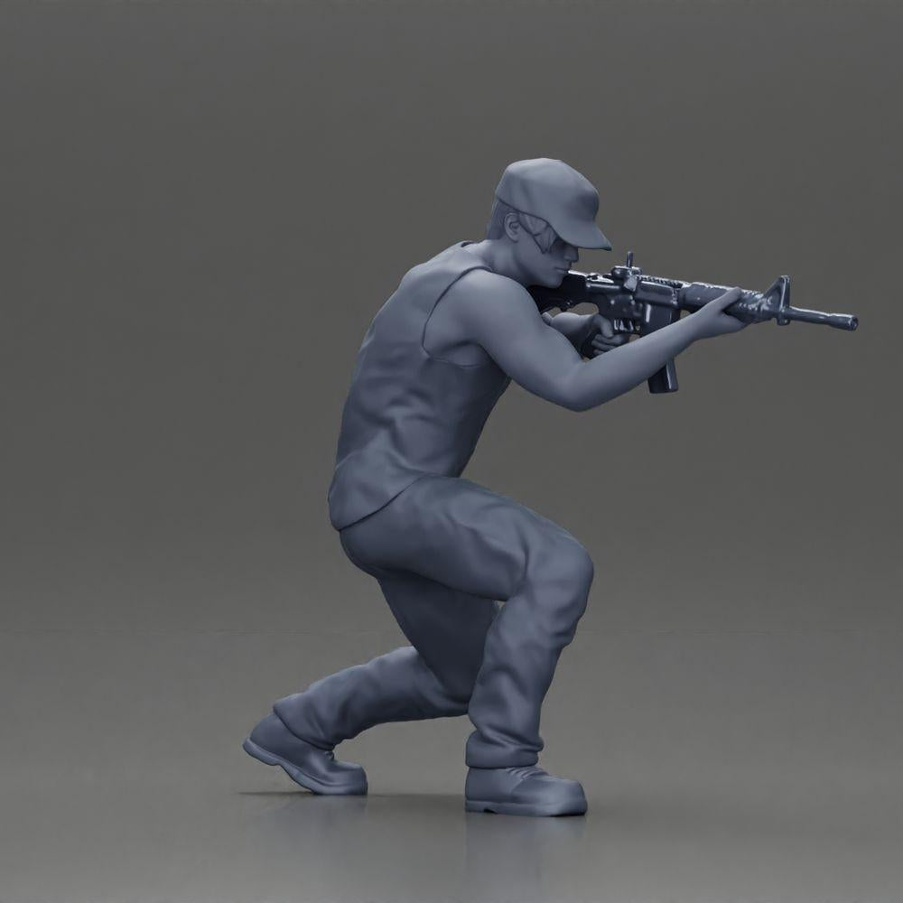Diorama Modellbau Produktfoto 8: Diorama Figur: Kniende Miniaturfigur mit Gewehr - defensive Taktik-Pose für Diorama (Ref Nr. A140)