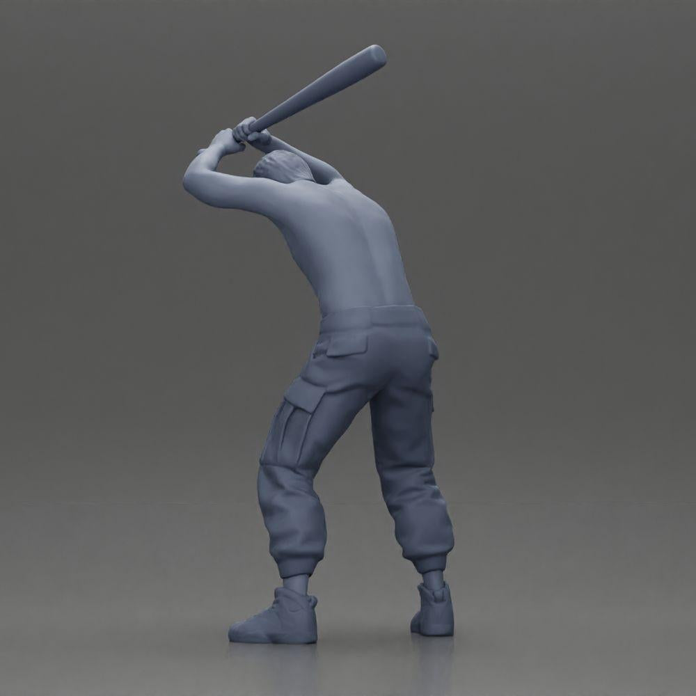 Diorama modelářství produktové foto 9: Stojící, bezhlavá miniatura s vyzdviženou baseballovou pálkou, agresivní póza (Ref Nr. A89)