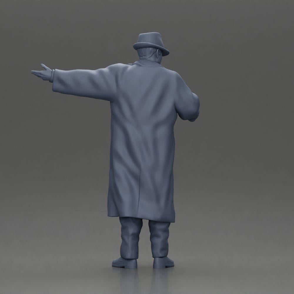 Diorama Modellbau Produktfoto 9: Diorama-Miniatur: Mafioso im Anzug und Mantel mit Hut, gestikulierend (Ref Nr. A94)