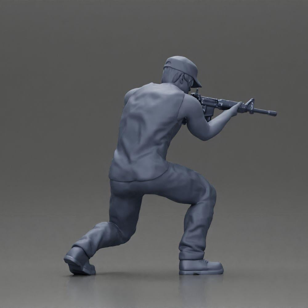 Diorama Modellbau Produktfoto 9: Diorama Figur: Kniende Miniaturfigur mit Gewehr - defensive Taktik-Pose für Diorama (Ref Nr. A140)