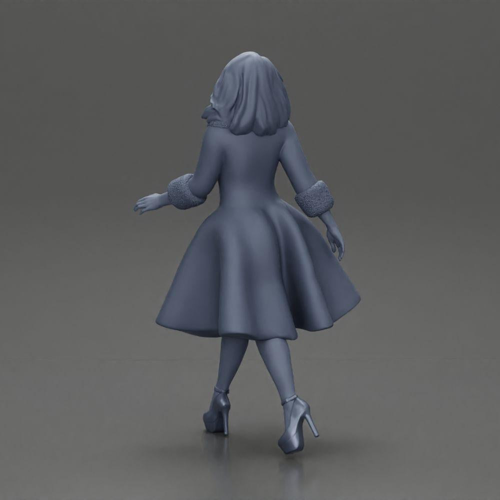 Diorama Modellbau Produktfoto 9: Diorama Figur: Miniaturfigur Frau im roten Kleid mit Pelzbesatz in schrittender Pose - Diorama (Ref Nr. A117)