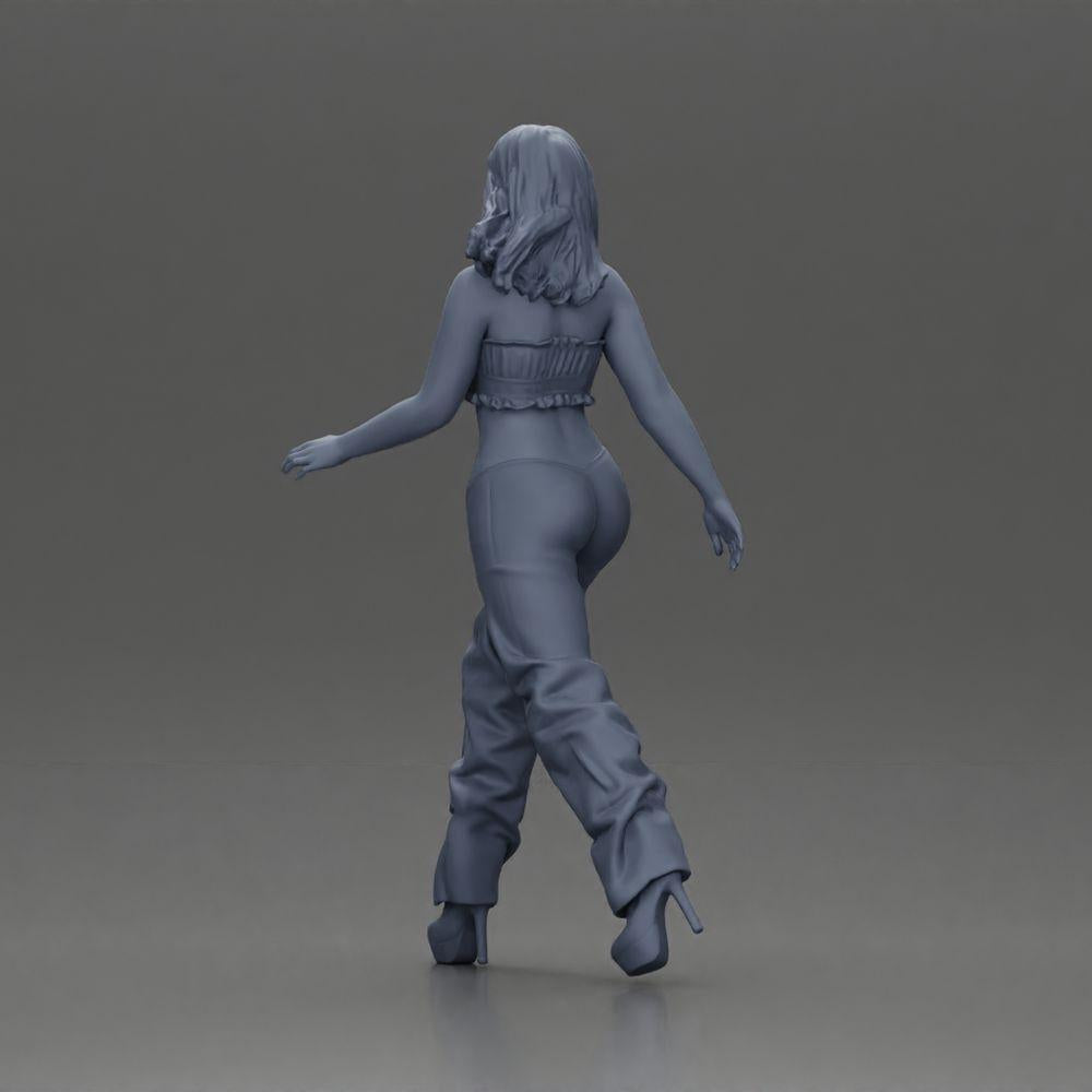 Diorama Modelismo Foto do Produto 9: Figura de Diorama: Miniatura de Mulher em Posição de Caminhada, verde-vermelho, Top Curto, Calças Largas, Sapatos de Salto (Ref Nr. A141)