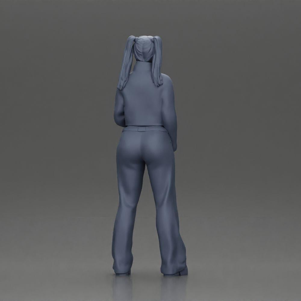 Miniatura diorama: ragazza Chola con trecce, giacca, top, cintura e pantaloni a zampa d'elefante (Rif. n. A79)