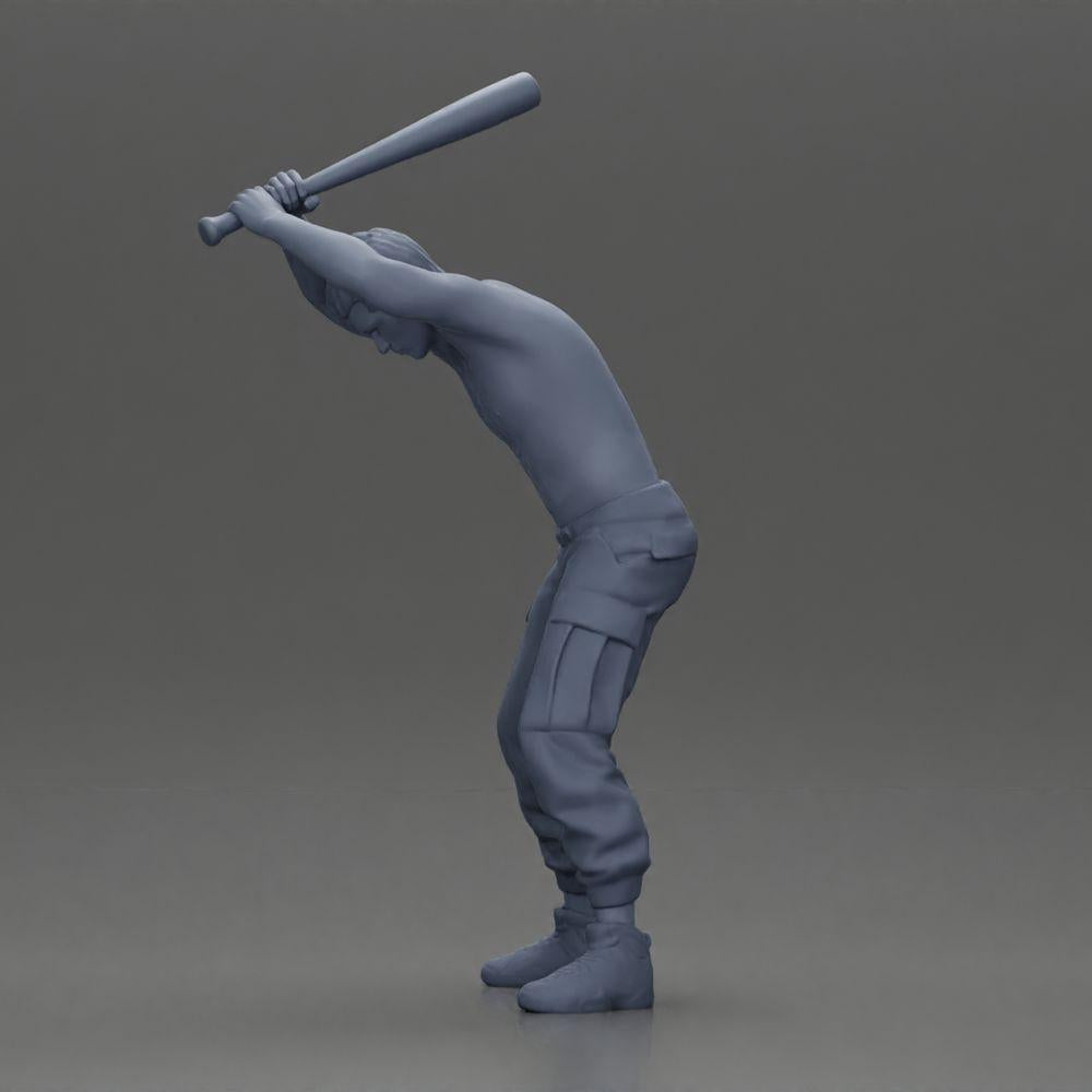 Diorama model building product photo 10: Standing, upper-bodyless miniature with raised baseball bat, aggressive pose (Ref Nr. A89)