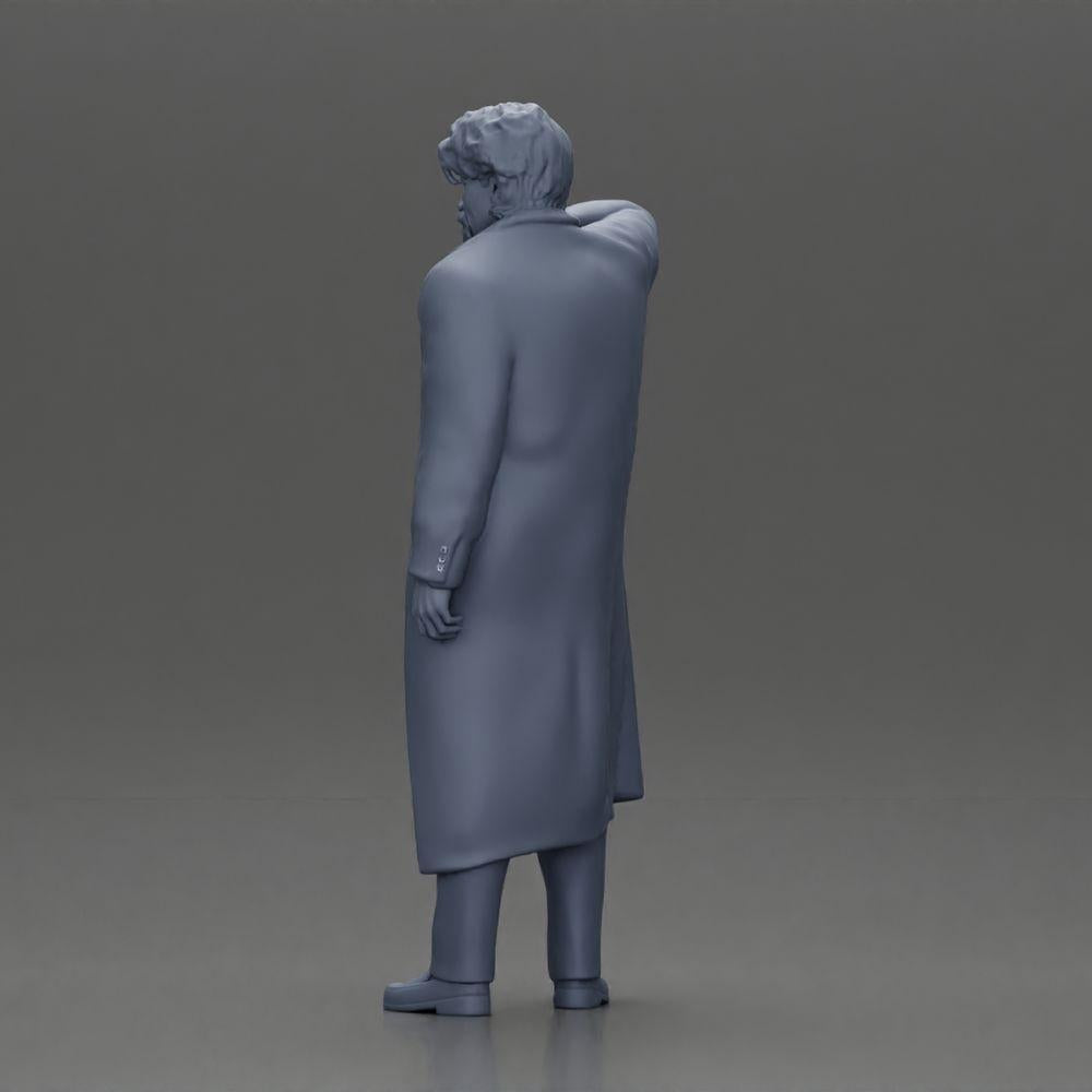 Diorama Modelismo Foto do Produto 10: Miniatura de diorama: homem em pé com barba pontuda, casaco aberto, mão no queixo (Ref Nr. A98)