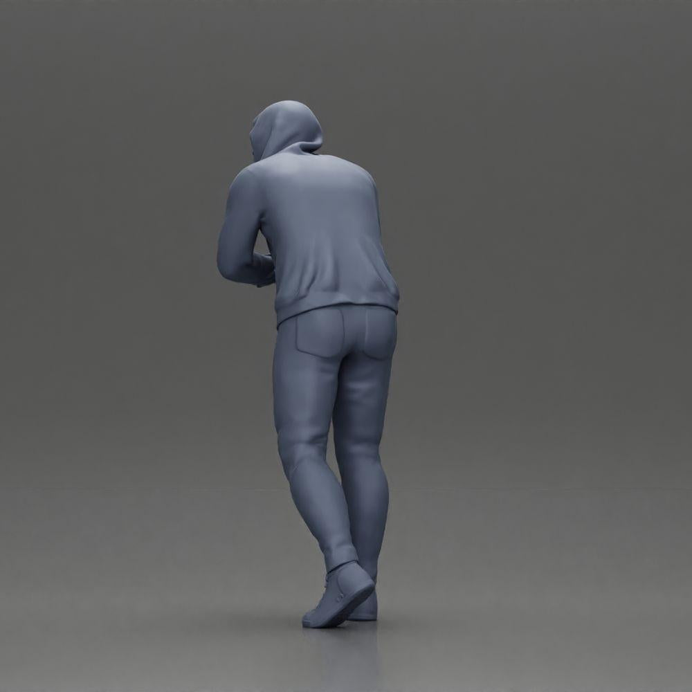 Diorama Modelismo Foto do Produto 10: Figura de Diorama: Homem com Capuz, Mãos no Carro, Levemente Inclinado para a Frente (Ref Nr. A115)