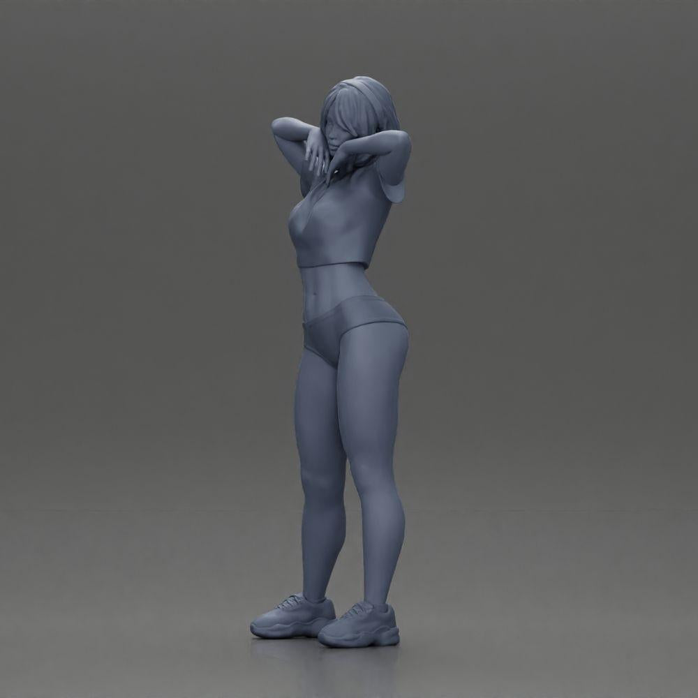 Foto do produto de modelismo diorama 11: Miniatura de diorama: Figura feminina em biquíni, camisa curta e faixa de cabelo, posando (Ref Nr. A97)