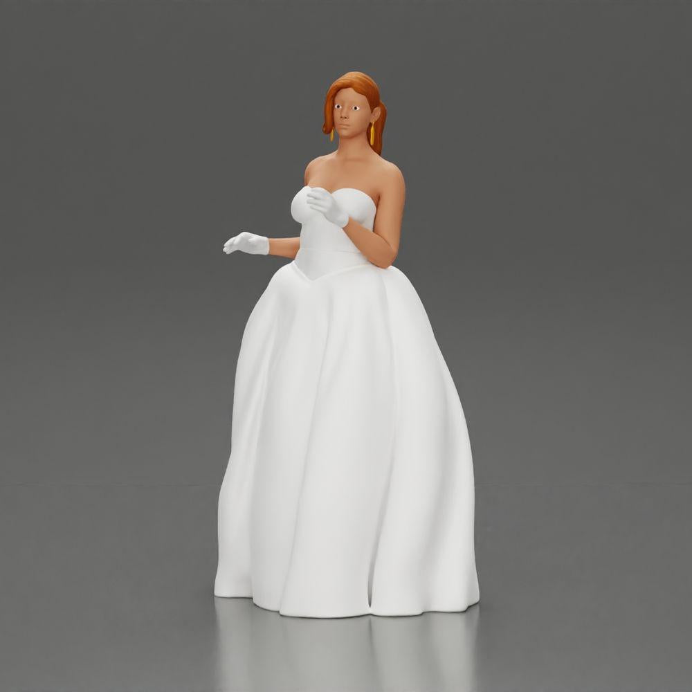Diorama Modellbau Produktfoto 9: Diorama Figur: Miniatur-Braut in bodenlangem weißen Kleid mit Blumenstrauß (Ref Nr. A132)