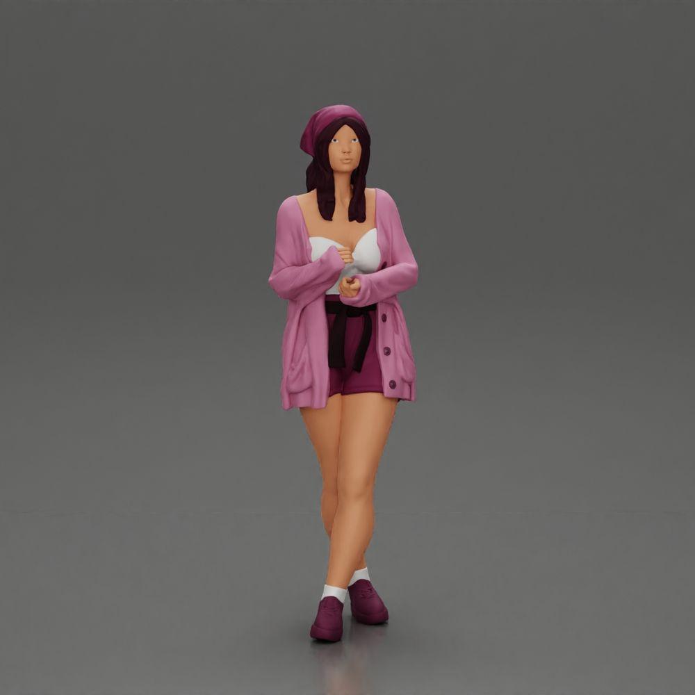 Diorama Modellismo foto prodotto 12: Figura femminile diorama con cardigan aperto e pantaloni corti con ombrello (Rif. Nr. A92)
