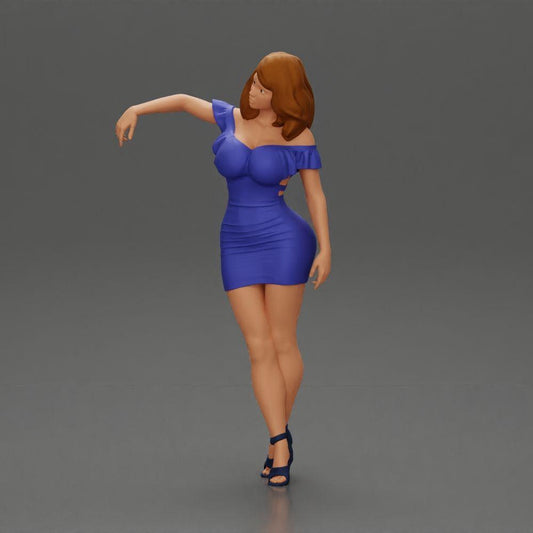 Diorama Modellbau Produktfoto 0: Diorama Figur: Diorama-Miniatur - Figur in blauem Kleid & High Heels in eleganter Pose (Ref Nr. A127)