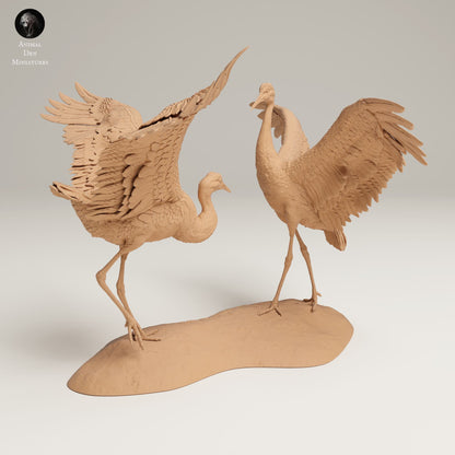 Produktové foto zvířecí figurky diorama, modelářství: 0: Divoká zvířecí figurka: Tančící kanadské jeřáby – Velcí pískoví jeřábi (Ref 25_06_10)