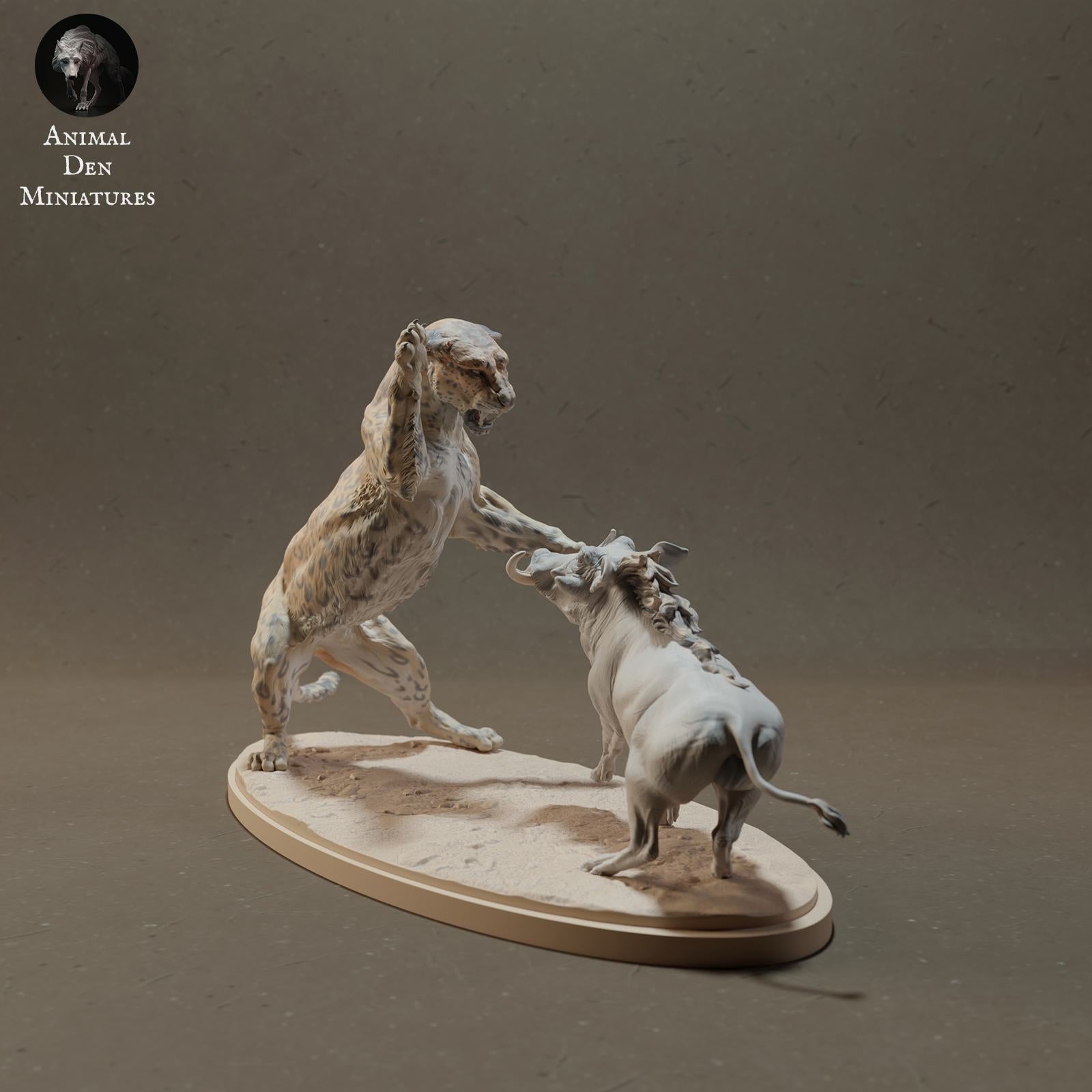 Produktfoto Tier Figur Diorama, Modellbau: 0: Wildtier Figur: Leopard jagt Warzenschwein – Tiere der Savanne (Ref 01_01_42)